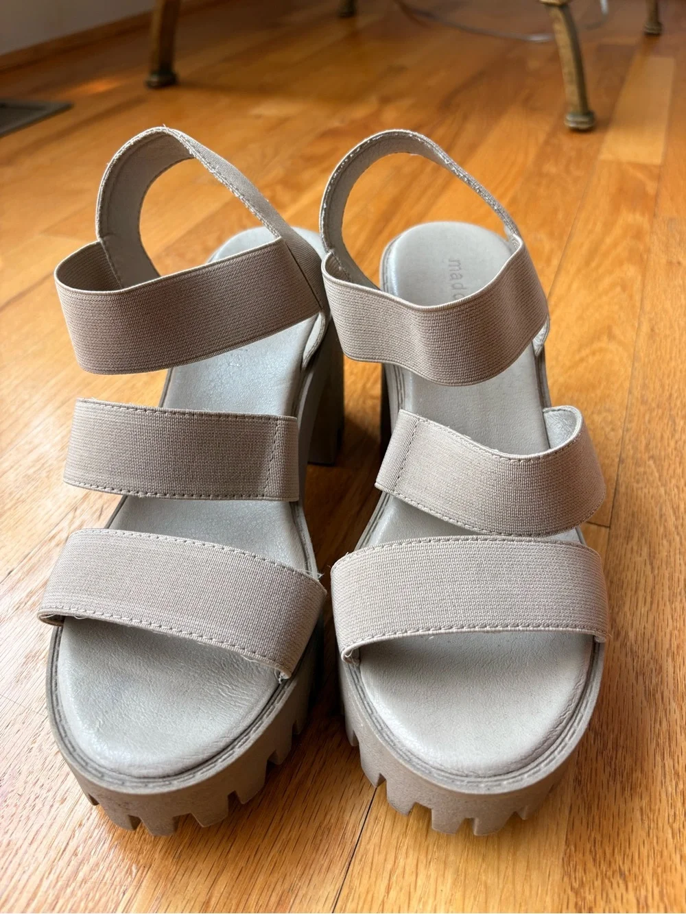 Madden Girl Templee lug Sole Sandals- Chunky Platform Sandals in Taupe
